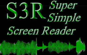 S3r logo image depicting the words 'Super Simple Screen Reader' in green raised 3D effect, above a green wave form graphic on a black background.